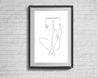 Woman Reading Line Art Print, Sensual Minimalist Home Decor