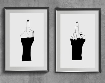 Middle finger wall art, set of 2 graphic prints
