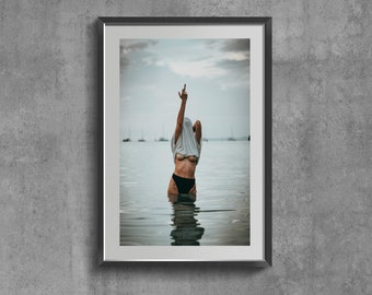 Middle Finger Feminist Art Print, Minimalist Wall Decor, Woman Silhuette Poster, Female Art