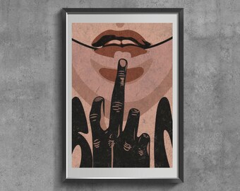 Lámina artística del dedo corazón, póster feminista para pared, ilustración de retrato de mujer, arte de Mujeres Unidas