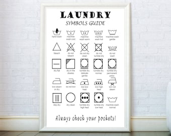 Laundry symbols bathroom poster, laundry washing guide, laundry symbol poster, laundry print, canvas laundry decor, laundry room wall art