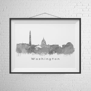 Washington skyline, urban art print, modern skyline print, US capitol artwork, Washington DC poster, America city skyline wall art, vintage
