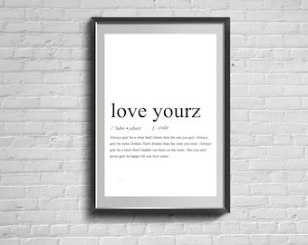 Love Yourz Lyrics Wall Art. Minimalist Decor On Canvas. Famous Quote Art
