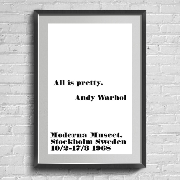 All Is Pretty Quote Poster, Andy Warhol Inspirational Print. Motivational Wall Art, American Pop Art, Typographic Canvas Home Decor