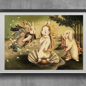 Póster de un adorable conejo. Ilustración de una liebre juguetona. Dale un toque de fantasía a la decoración de tu hogar con este encantador conejo.