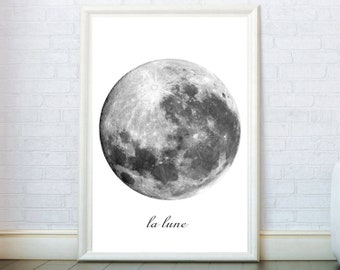 Impresión artística minimalista de luna, póster lunar, decoración celestial para el hogar, arte mural monocromático grande