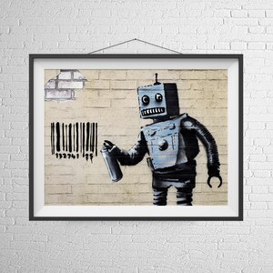 Coney Island Robot DJ Print, Authentic Signed Street Art Poster, Urban Canvas Decor for Living Room or Studio, Vintage Graffiti Vibe.