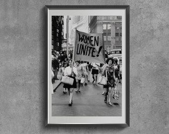 Póster Mujeres Unidas, Lámina de Arte Feminista Vintage, Decoración de Pared de Protesta Femenina