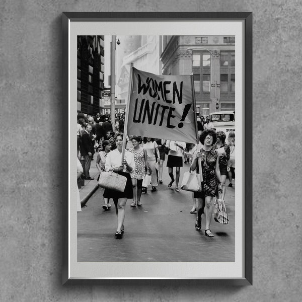 Vrouwen Unite Art Print, minimalistische muurposter, vloeken cadeau, vintage zwart-wit poster, retro kunst