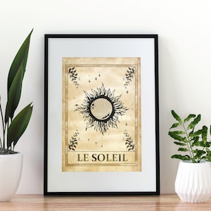 Spiritual decor, tarot card art, the sun tarot card print, celestial wall art, boho wall print, neutral mystical astrology poster.