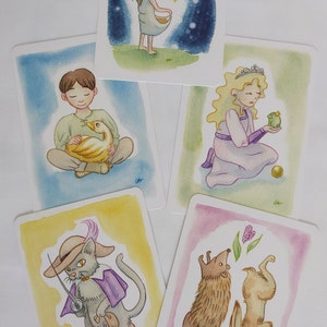 Conjunto de 5 cartões postais - Contos de fadas dos irmãos Grimm - Presente para os amantes de fábulas