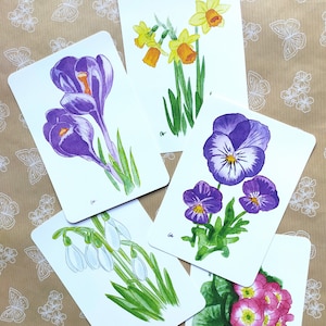 Lot de 5 cartes postales - Fleurs de printemps - Cadeau pour les amoureux de la nature