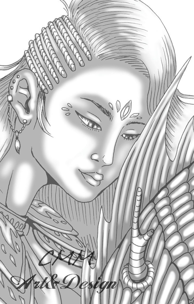 Printable Coloring Page Dragon Girl Greyscale - Etsy