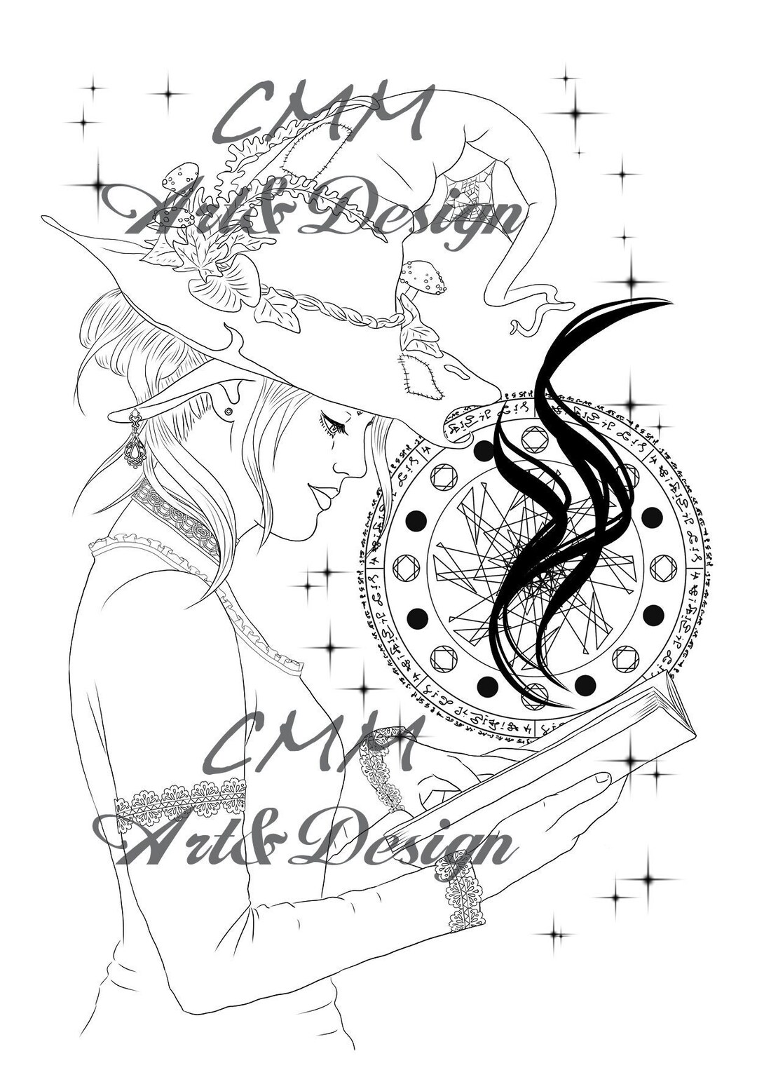 Printable Coloring Page Magical Spellbook Lineart - Etsy
