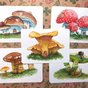Lot de 5 cartes postales saisonnières - Champignons - Cadeau pour les amateurs de contes de fées