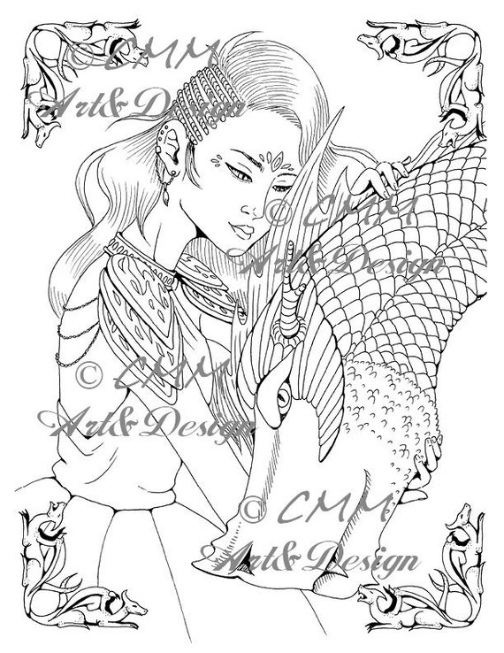 Printable Coloring Page Dragon Girl Lineart - Etsy Hong Kong