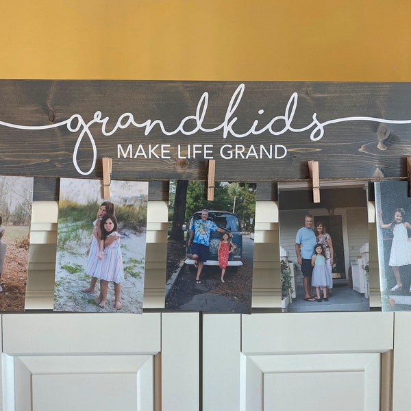 Grandparent Gift, Grandkids Make Life Grand Sign, Grandkid Photo Holder Display, Grandkids Photo Display, Home Decor, Photo Holder