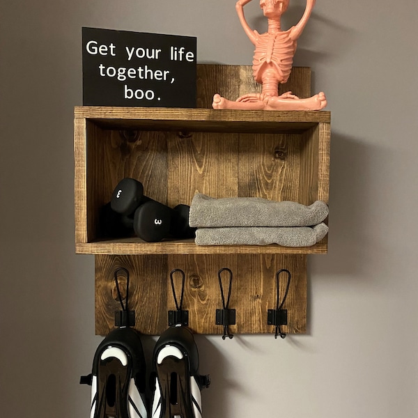 Exercise Home Gym Shoe and Towel Shelf - Entryway Storage - Bathroom Shelf - Exercise Shoe Storage Shelf - Home Gym Shoe Shelf - Bike Shelf