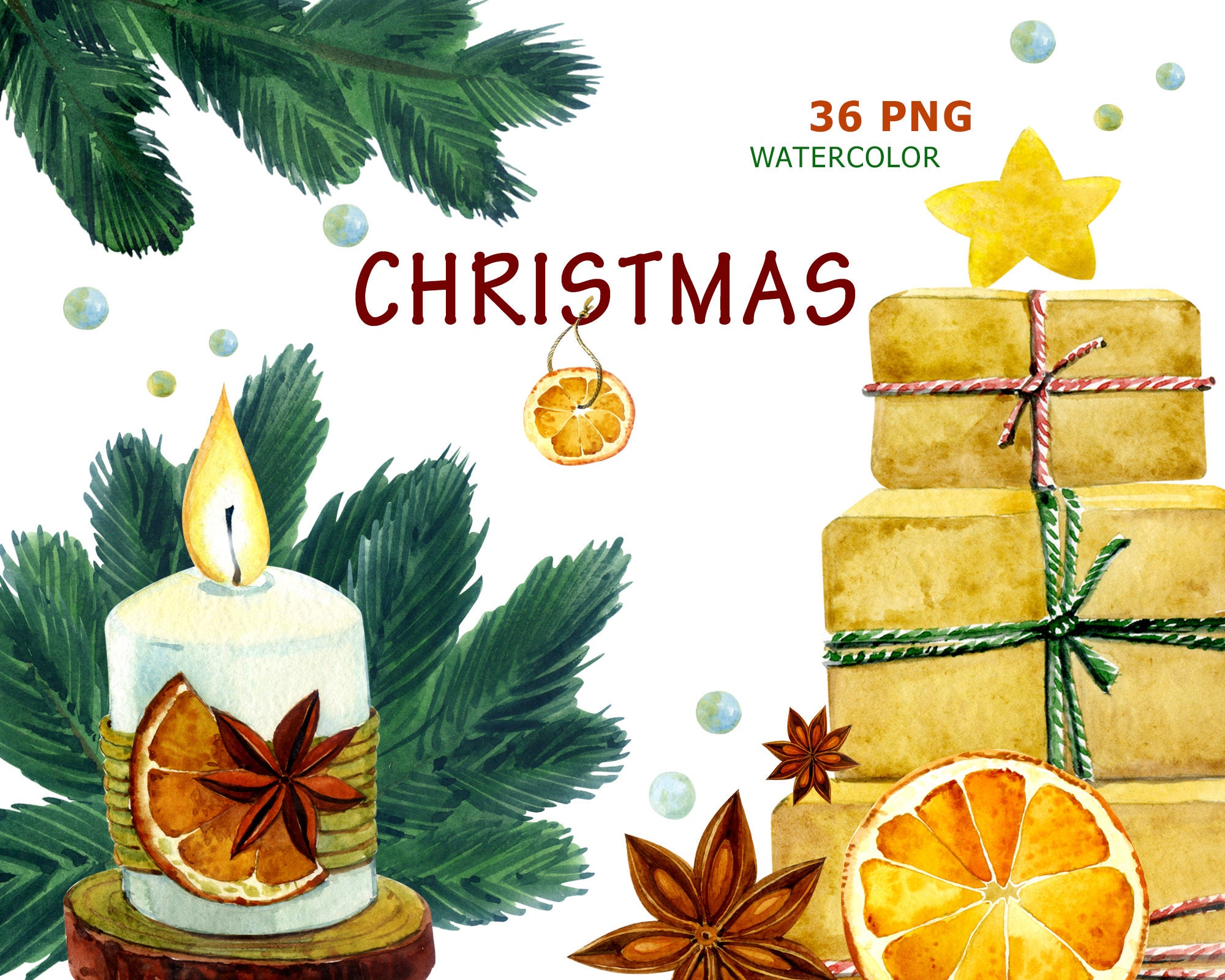 Kerst illustraties aquarel Clipart digitale Clipart Etsy