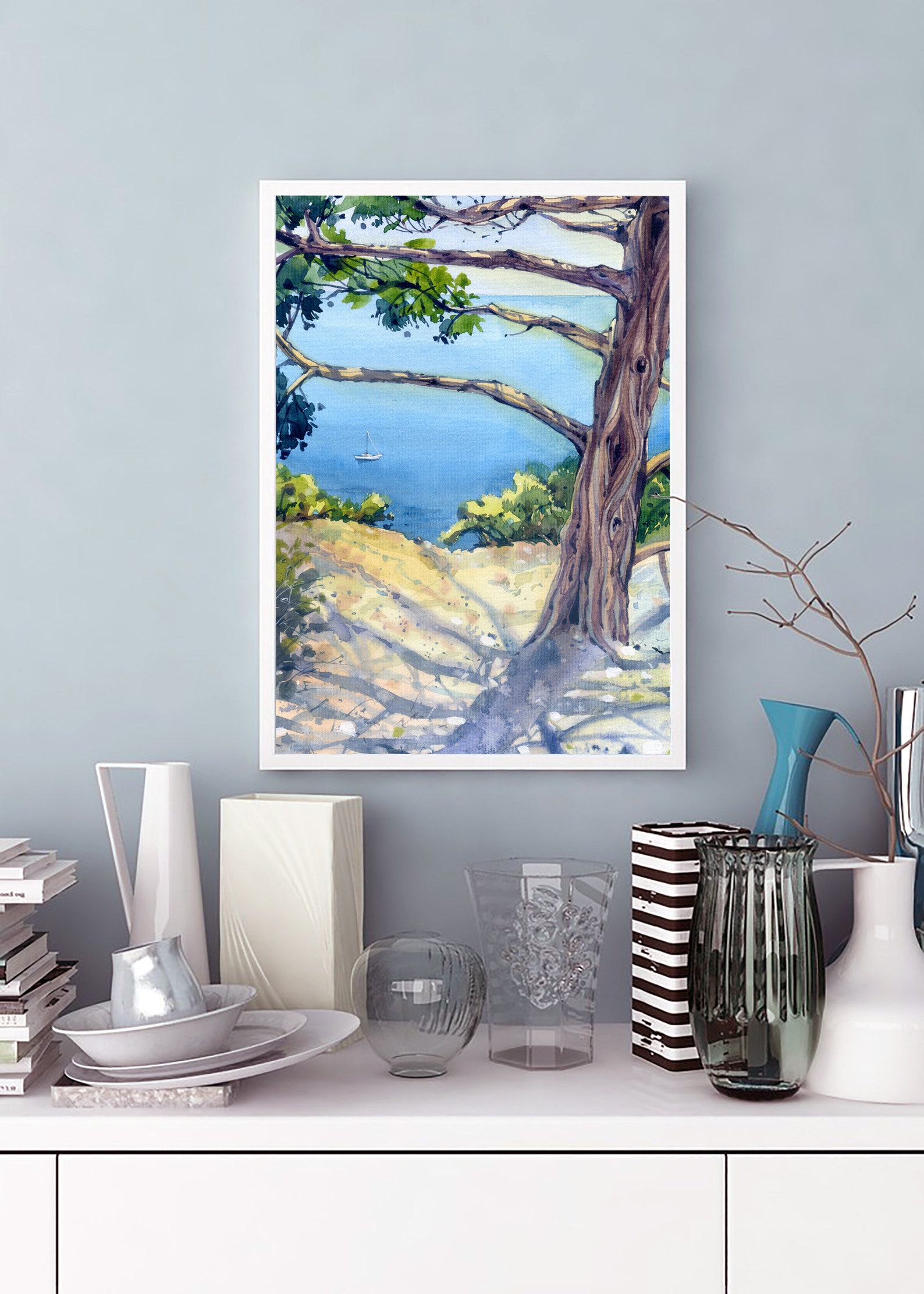 Watercolor Landscape Print Coastal Wall Art Ocean Printable Etsy