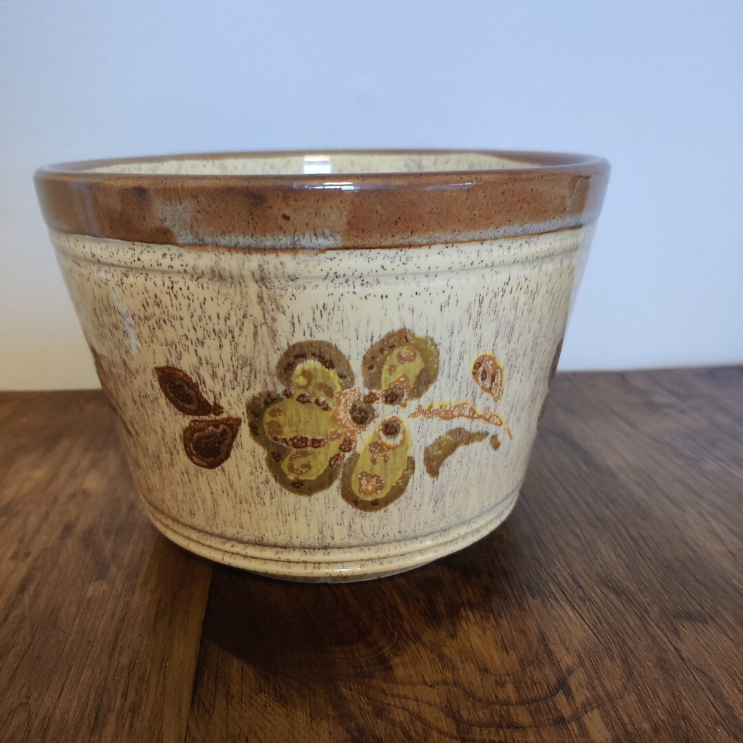 Vintage Prinknash Pottery Planter Beige Speckled Floral Design Etsy