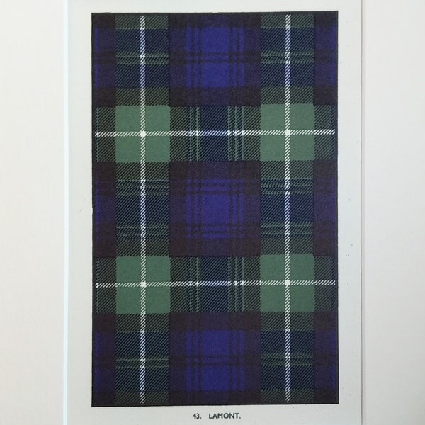 Lamont - Scottish Tartan Print with Mount - Original Vintage Book Page