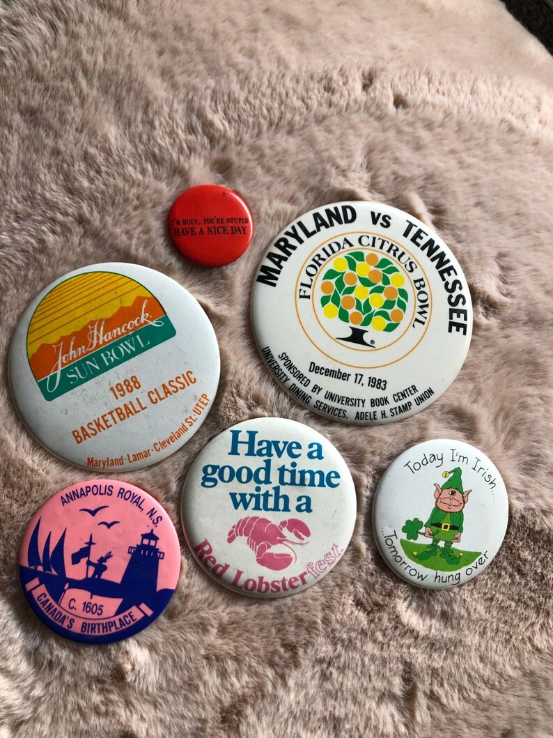 Vintage pins buttons sports travel tourism metal