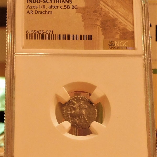 Indo-Scythians Ares I/II post 58 BC AR Drachm (Coins of the Magi) Ngc Ancients