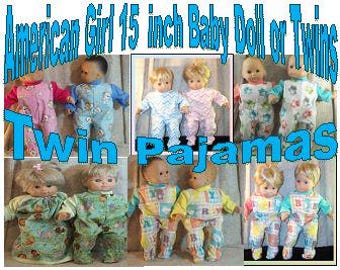 Doll Clothes Hand Made 2 fit 14&quot; - 16&quot; inch American Girl Boy Twins Sleepwear Pajamas 2pc  Fabric Options