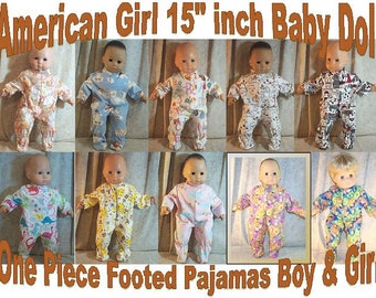 Doll Clothes Baby HandMade 4 American Girl 15&quot; inch Boy Baby Twins One Piece Footed Pajamas