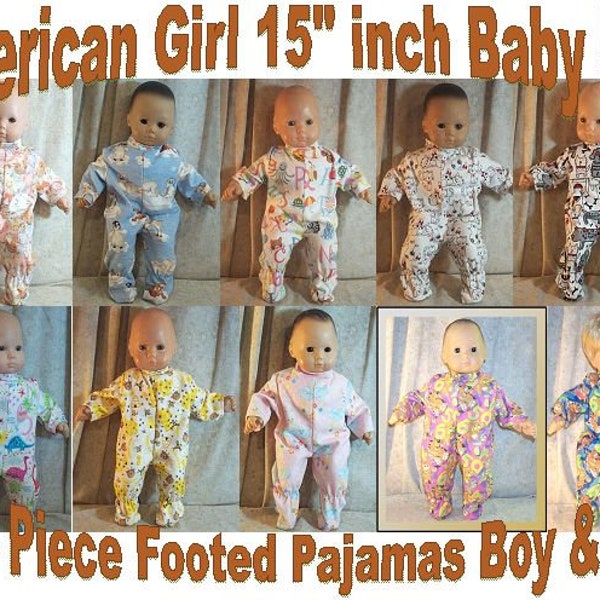 Doll Clothes Baby HandMade 4 American Girl 15" inch Boy Baby Twins One Piece Footed Pajamas