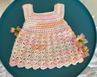 Handmade Crochet Dress. Size 0 to 3 months.