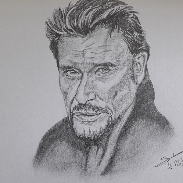 Portrait de Johnny Hallyday réalisé au crayon