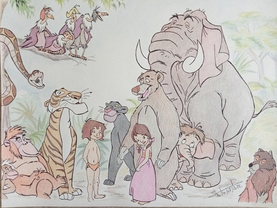 Illustration of the Cartoon the Jungle Book Made in Pencils - Etsy Illustration of the Cartoon the Jungle Book Made in Pencils - Etsy