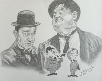 Illustration de Laurel et Hardy réalisé aux crayons