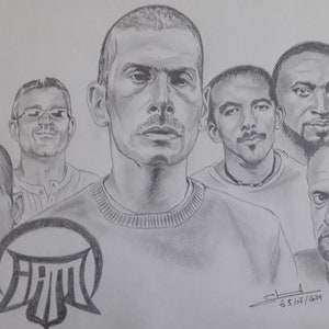 Drawing of the Marsellais IAM rapp group made in pencil