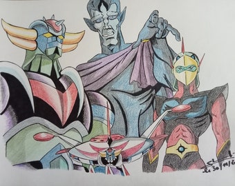 Illustration of the animated series Goldorak made with pencils