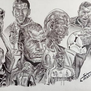 Representation of the footballer Zinédine Zidane made with pencils and fine tip marker.