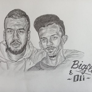 Illustration of the rap group Bigflo & Oli made with pencils