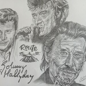 Representation of Johnny Hallyday made with pencils