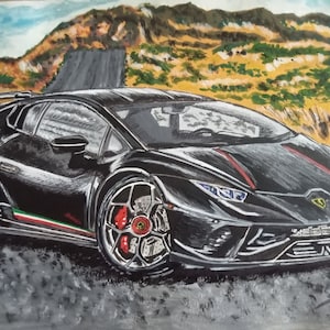Ilustración de un Lamborghini Huracan Performante hecho con pintura