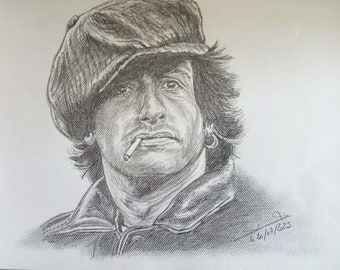 Portrait of a young Sylvester Stallone made with pencils