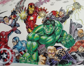 Illustration des Avengers réalisé à la peinture