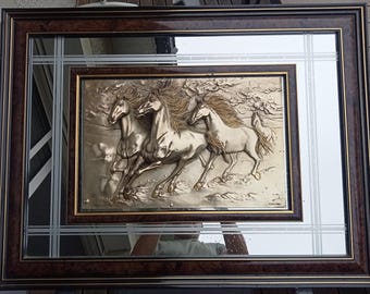 925シルバーの馬の額入り鏡絵 - Etsy 日本
