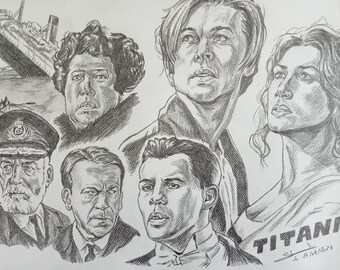 Illustration from the film Titanic made with pencils