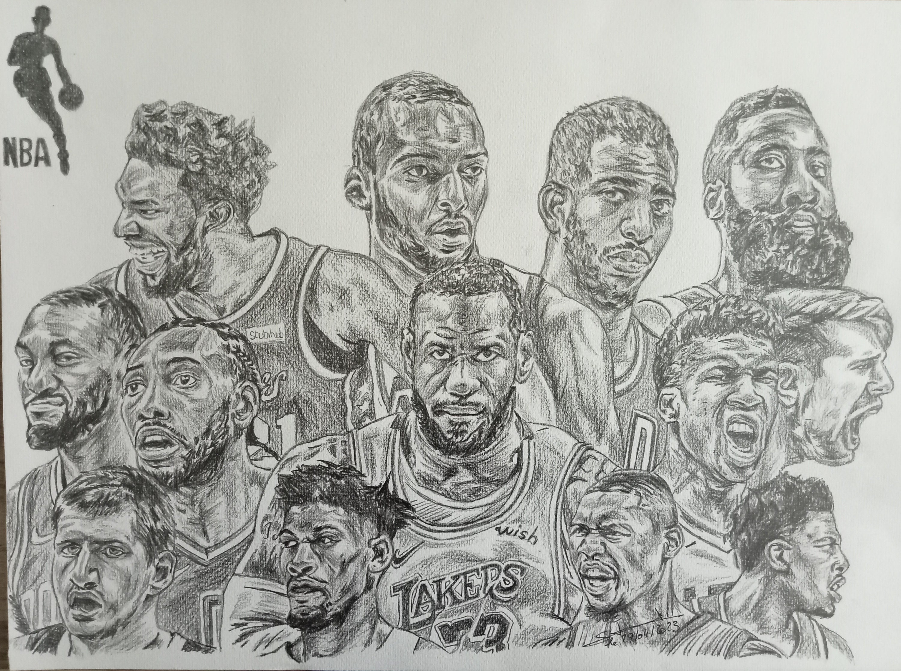 Illustration of NBA Players Made With Pencils - Etsy, image size:3000x2233