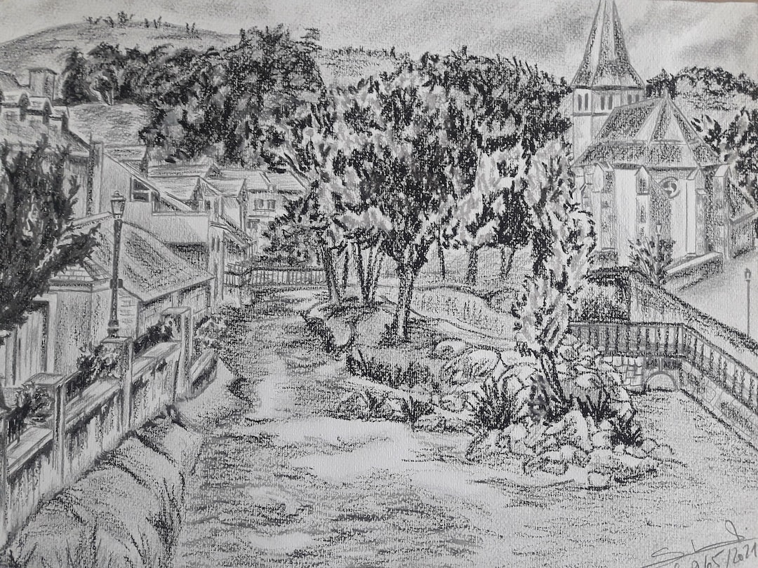 珀の鉛筆画油絵　風景画T 制作中 鉛筆で描いた風景画 - Etsy 日本