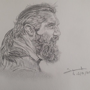 Portrait of Sébastien Chabal made in pencil