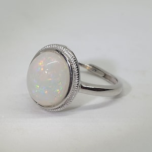 Stunning Large Oval Precious Ethiopian Opal ring, adjustable size, solid silver ring, statement silver gemstone ring