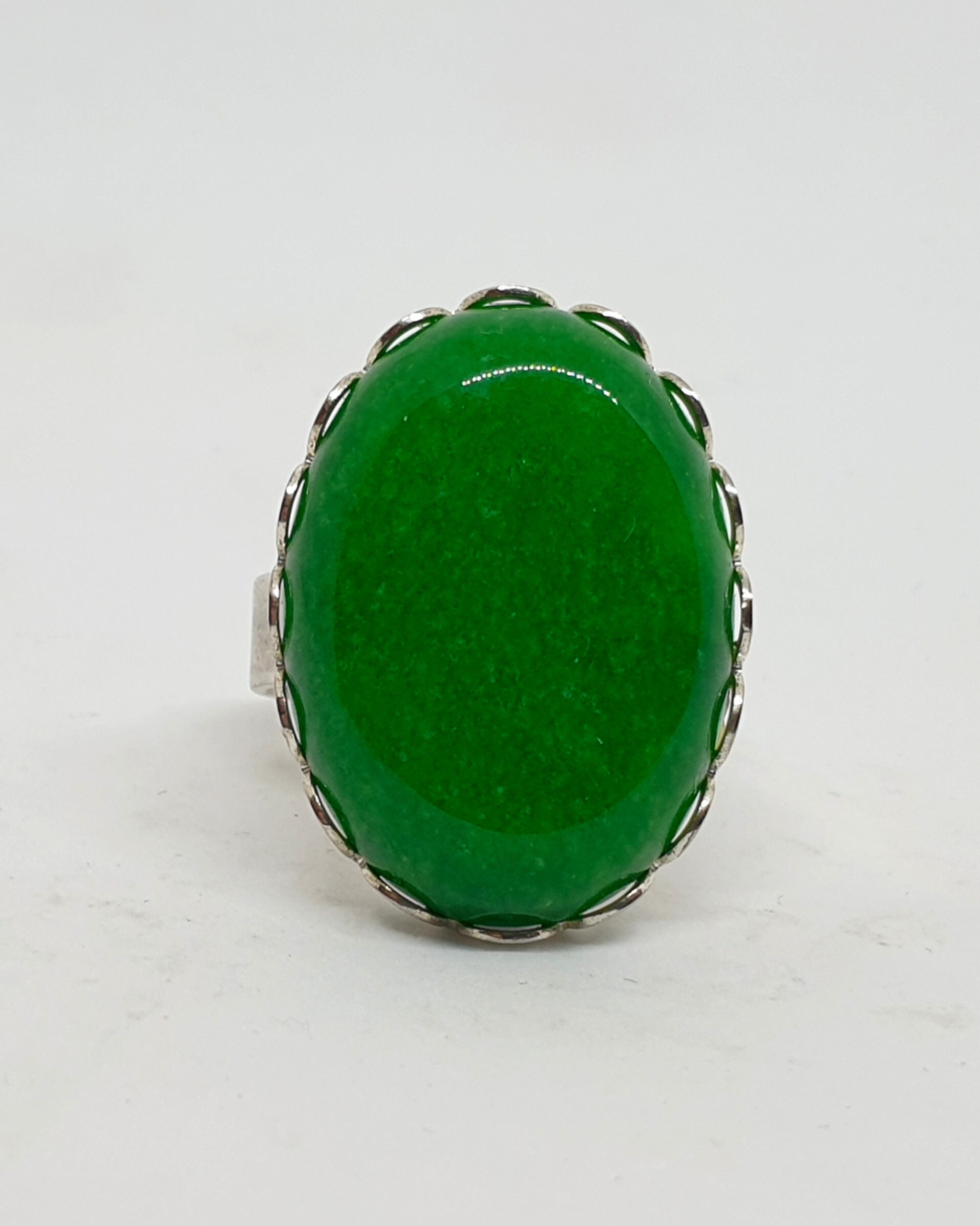 Malay Style Rings Large Oval Semi-precious Malaysian Green Jade Ring, Adjustable Size ...